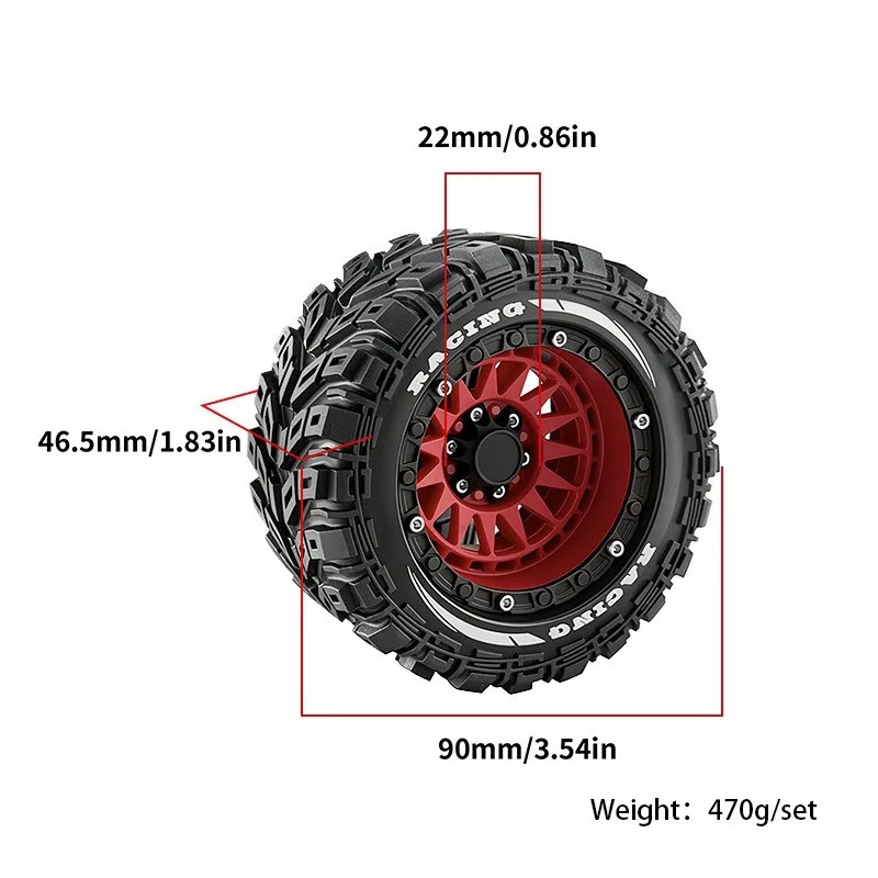 4 90mm 12mm Hex Lốp Cao Su Bánh Xe Cho MJX 16207 / 16208 HBX 16889 SCY 16101 / 16102 Traxxas 1 / 16 Summit E-Revo ARRMA Mini Kraton 1 / 14 1 / 16 Traxxas Summit E-Revo