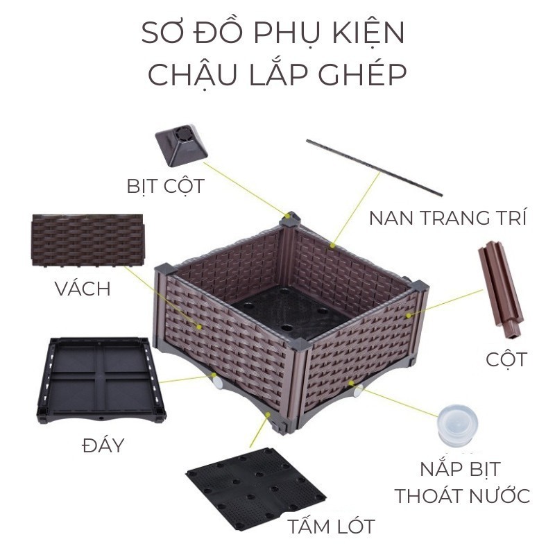 Chậu Lắp Ghép Tháp Xanh CLG-40 Bệt [120 x 40 x 22] Chậu Lắp Ráp Trồng Hoa, Chậu Thông Minh, Nhựa Nguyên Sinh PP