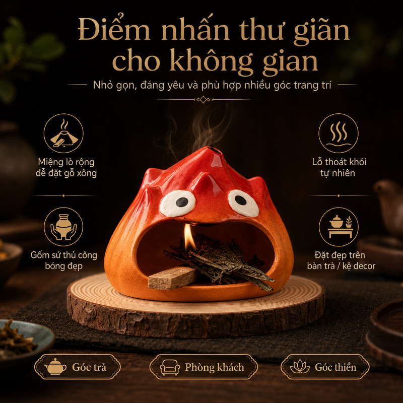 Lò sưởi gốm mini hình hoạt hình đốt tinh dầu thơm phòng để bàn trang trí dễ thương quà tặng