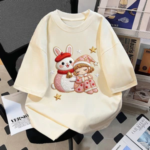 （Giao hàng 24h）Angela Áo thun Cotton ngắn tay in hình thỏ hoạt hình dễ thương cổ điển kiểu Mỹ