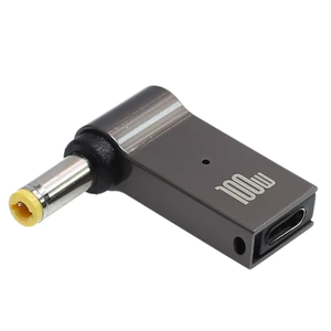 Bộ chuyển đổi sạc Jack DC PD 100W Type-C sang DC 5.5x2.5 cho máy tính xách tay ASUS / Toshiba, có đèn báo LED, phích cắm góc phải 90 độ