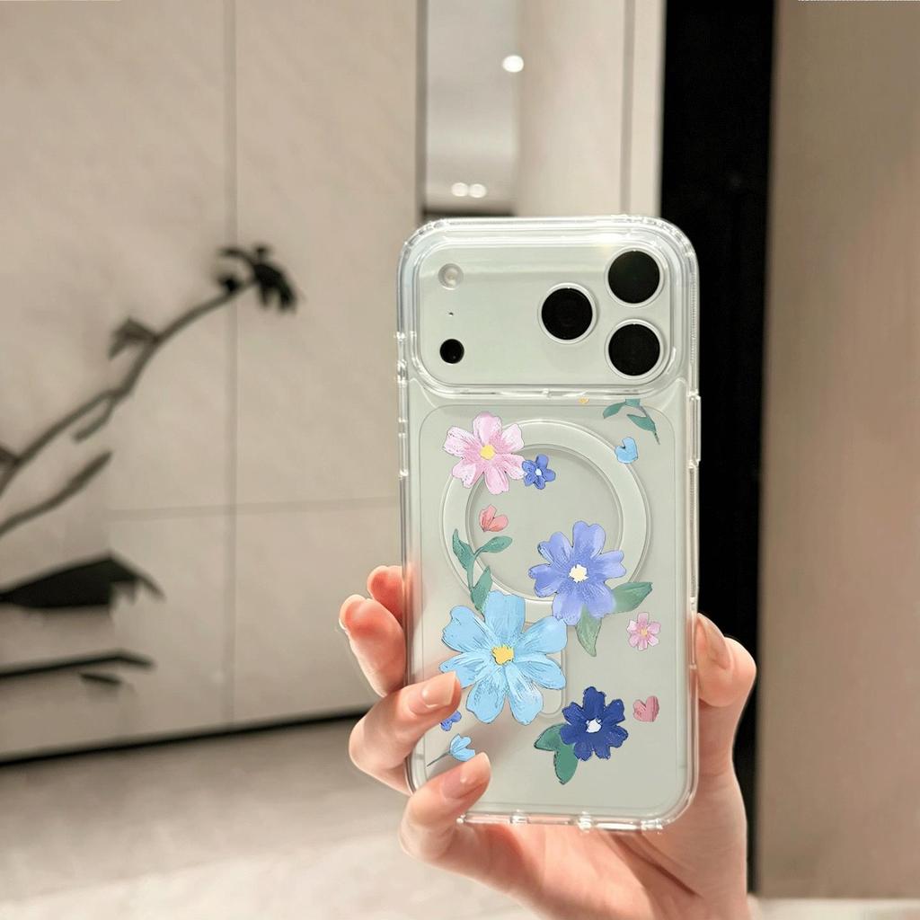 Hoa sơn dầu màu hồng Thích hợp iPhone 1714p15 trường hợp điện thoại 1311 mới 12 hút từ