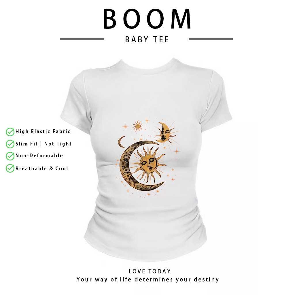 BOOM Áo Baby Tee Nữ Cotton Ôm Body-Áo Thun Ngắn Tay Y2K In Hình PhongCách Mùa Hè, Cổ Tròn Hàng Đầucách hàn quốc phong&18