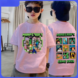 Áo thun bé trai in Minecraft mát mẻ 100% cotton cổ tròn hợp thời trang mùa hè