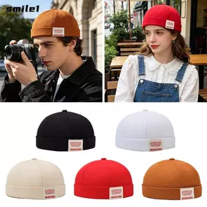Mũ beanie SMILE, Mũ Docker không vành có thể điều chỉnh thông thường, Thêu chữ thời trang màu trơn Hip Hop Skullcap dành cho nam nữ