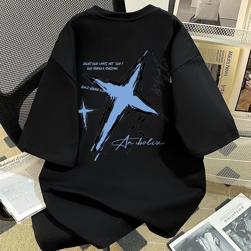 （Giao hàng 24h）Angela Áo Phông In Hình Graffiti Ngôi Sao, Unisex, 100% Cotton, Dáng Rộng Vừa Vặn, Cổ Thuyền Áo Th