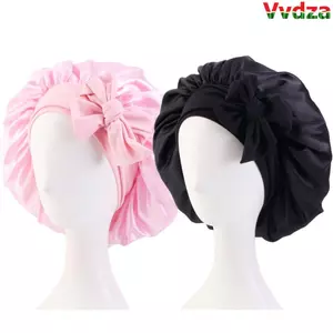 VVDZA Silk Nightcap, Turban Bonnet Có Mũ Ngủ Đầu, Mũ Satin Chăm Sóc Tóc Dây Rộng Mũ Ngủ Nữ Trẻ Em