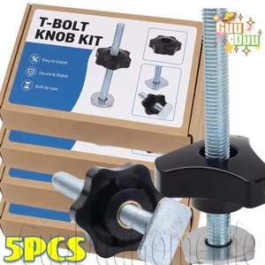 Bu lông đường sắt loại T bằng thép Carbon thấp - Đai ốc khe trượt nội thất - Bộ núm lục giác & tam giác - Jig thắt chặt chế biến gỗ - Đồ cố định vít theo dõi kim loại / Giao hàng miễn phí