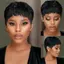 DELMER Pixie Cut Tóc Giả, Chịu Nhiệt, Ngắn Thẳng, Vô Hình Lớp, Tóc Giả Tổng Hợp Lông Tơ Châu Phi Kèm Mái, Dùng Hàng Ngày