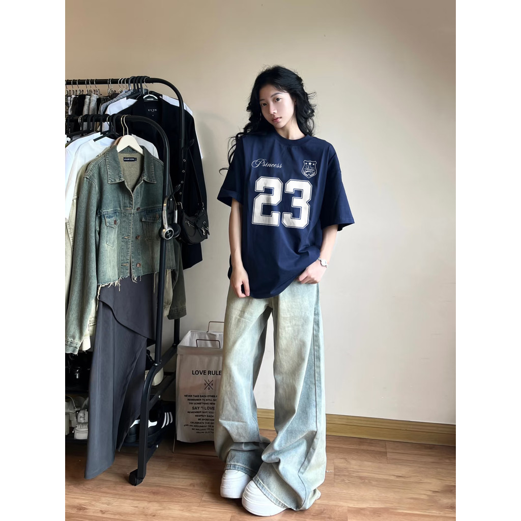 （Giao hàng 24h）Angela áo phông nữ form rộng  Xanh tím than girl phố style âu mỹ bigsize salute mùa hè local brand