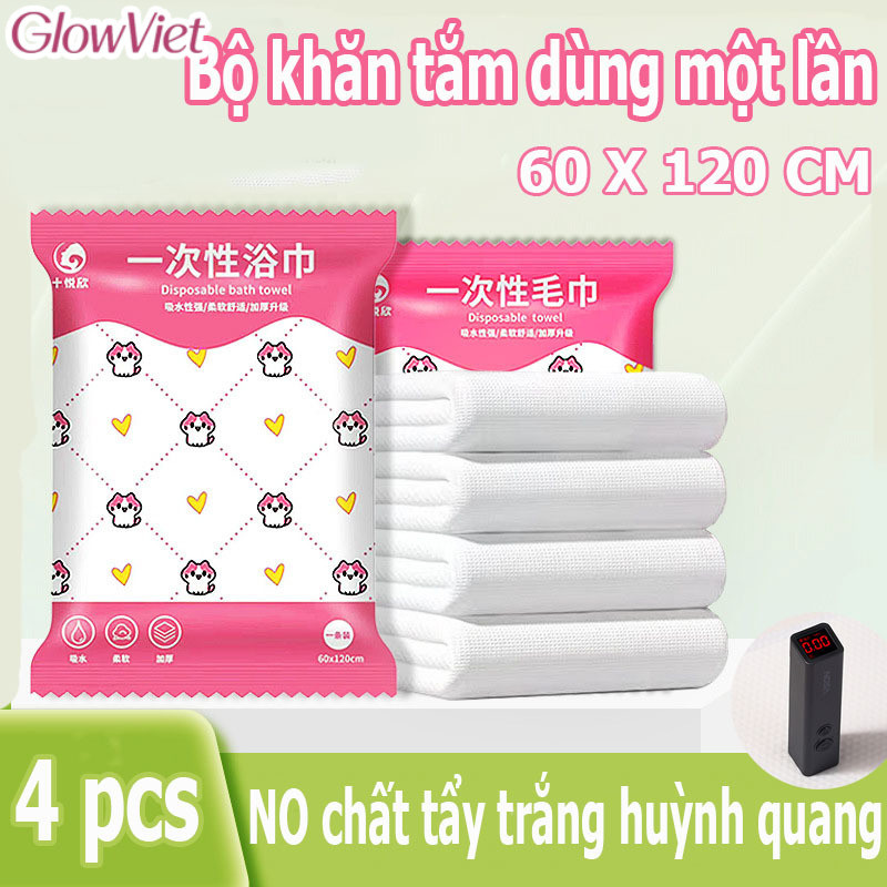 Bộ khăn tắm dùng một lần,Combo 4 khăn,60x120cm,no chất tẩy trắng huỳnh quang,Đi du lịch, ở khách sạn – nhất định phải có
