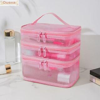 Túi đựng đồ trang điểm OUSXA, Túi đựng mỹ phẩm du lịch 2 / 3 lớp lưới trong suốt, Hộp đựng mỹ phẩm trang điểm dung tích lớn