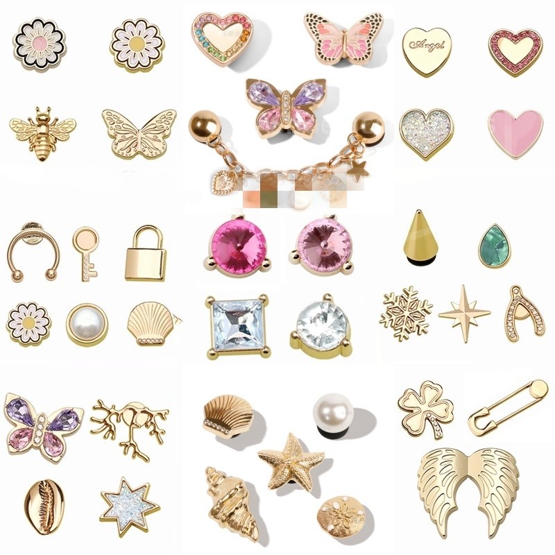#Sticker Charm Dây Xích Kim Loại Dép Charm Phụ Kiện Trang Trí / Miếng Dán Dép Hình Bướm / Khóa Giày / Thành Phẩm