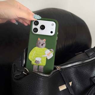 Ốp điện thoại vải thêu 3D hình mèo dễ thương Kawaii | Vỏ chống rơi mềm, Phụ kiện hàng ngày sành điệu cho bé gái và nữ, Phù hợp với iPhone 13 / 14 / 15 / 16 / 17 Pro Max Vỏ điện thoại