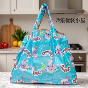 Hoạt Hình Dễ Thương Peppa Pig Gấp Túi Mua Sắm Thẻ Nhỏ Chống Thấm Nước Túi Đeo Vai Trang Di Động Dung Tích Lớn Cho Người Phụ Nữ