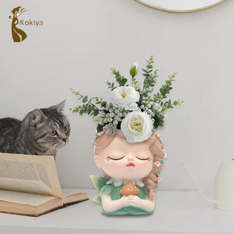 Cô Gái Đầu Trồng Nồi Tượng Cô Gái Lọ Hoa Cho Kệ Sách Để Bàn Văn Phòng
