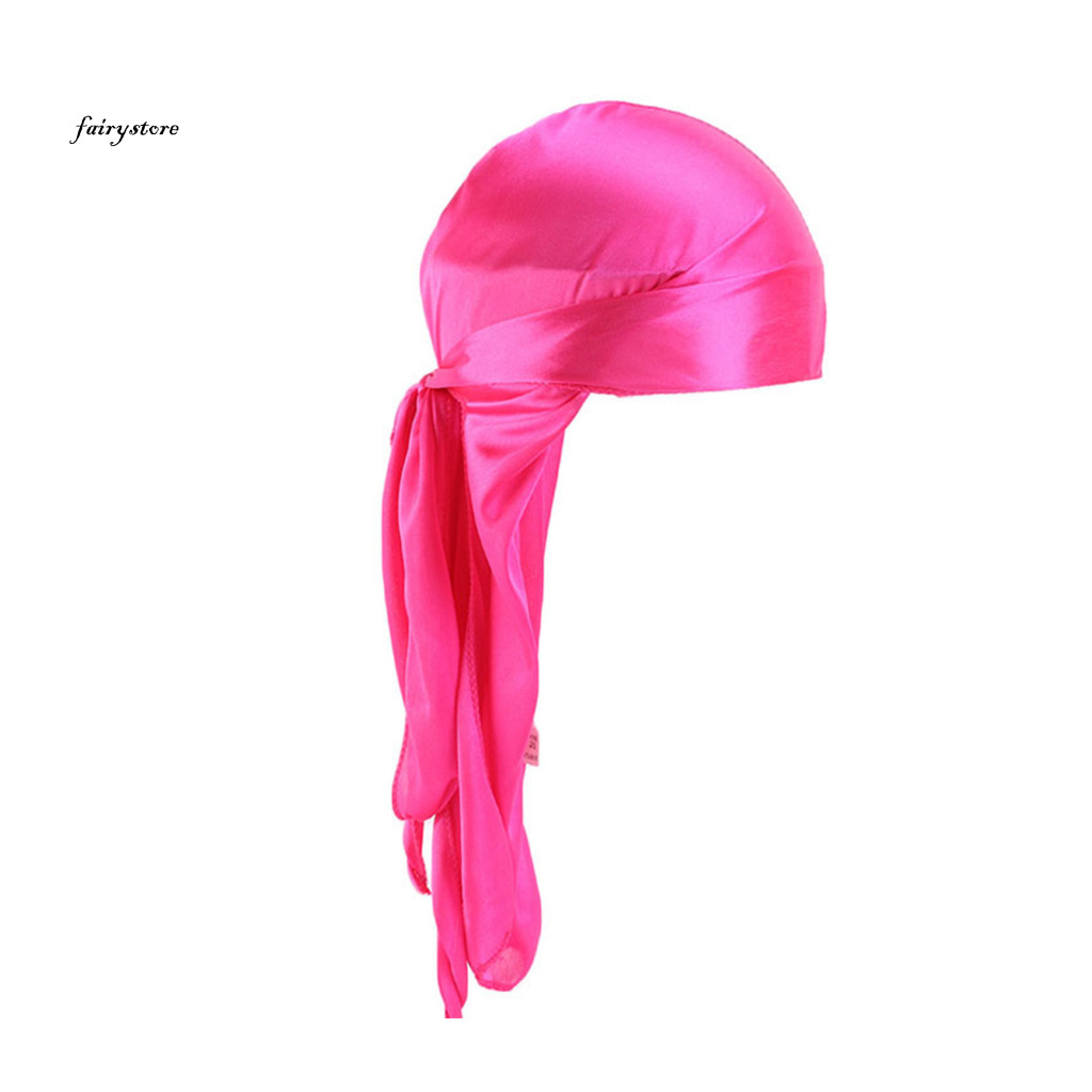 Fairystore| Mũ Turban Vải mịn Turban Mũ cướp biển thấm mồ hôi với khăn quàng đuôi dài 2 trong 1 Giả lụa Turban Đầu quấn sành điệu Dạo phố cho kỳ nghỉ cho Đông Nam