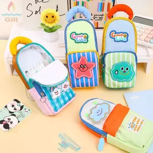 GIL Phim Hoạt Hình Bút Chì, Vải Hoạt Hình Miếng Dán Học Sinh Văn Phòng Phẩm Túi, Tay Cầm Bỏ Túi Phía Trước Dễ Thương Thiết Kế Dây Kéo Bút Túi Đồ Dùng Học Tập