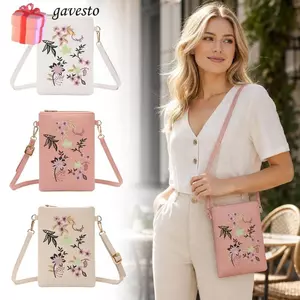 Túi Messenger GAVESTO, Túi đựng điện thoại đeo chéo thêu hoa chống rách, Dây đeo nhỏ có thể điều chỉnh dung tích lớn Túi đeo vai đi lại hàng ngày