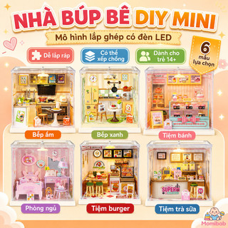 Mô hình nhà búp bê DIY – Lắp ghép có đèn LED – 6 mẫu bếp/phòng/tiệm – Dễ ráp, xếp chồng –Cho trẻ 14+ – Quà tặng sáng tạo