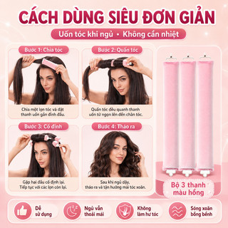 Thanh uốn tóc không nhiệt – Chất bọt mềm – Không hư tóc, dùng ngủ tiện lợi – Sóng to 3cm, có móc cố định