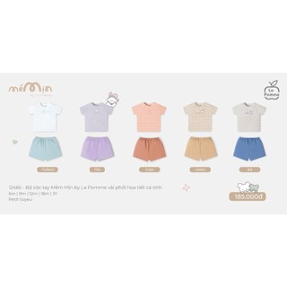 La Pomme SS26.T6.1 Bộ cộc tay mềm mịn vải phối họa tiết cá tính cho bé 6m-3y