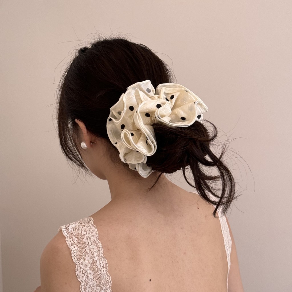 Hululu / Niche Design Feel Double-Layer Hair Volume Chấm Bi Lớn Ruột Tóc Nhẫn Trang Sức Phù Hợp Với Phụ Kiện Tóc Sang Trọng