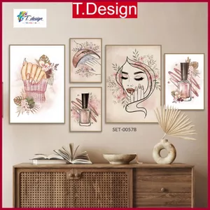 Set 5 Tranh Dán Tường Trang Trí Tiệm Nail, Nối Mi,Tranh Dán Tường Decor Giá Rẻ Kèm Băng Keo 2 Mặt - T.Design