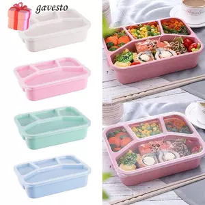Hộp cơm trưa phong cách GAVESTO Japese, Ngăn chống rò rỉ nhiều màu Bento, Lò vi sóng di động bằng nhựa Hộp đựng thực phẩm 4 lưới Unisex