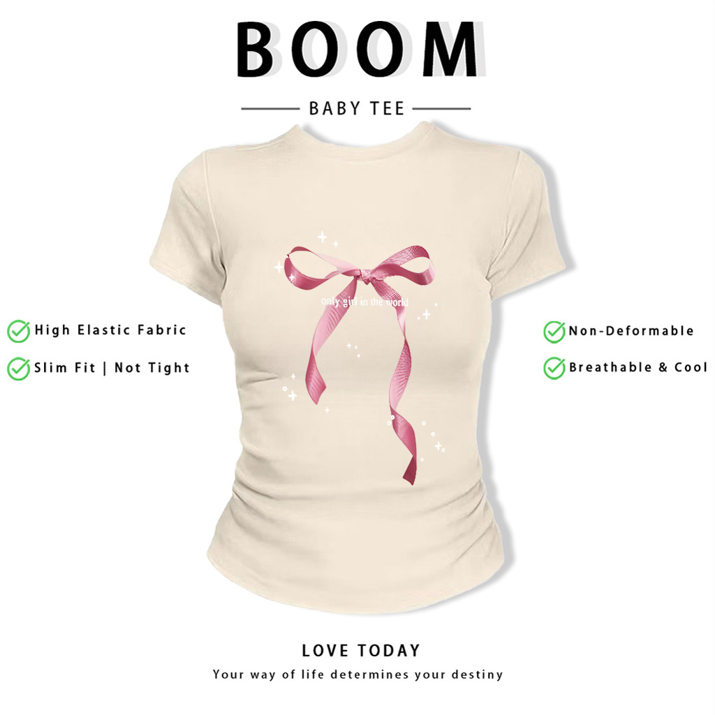 BOOM Áo Baby Tee Nữ Cotton Ôm Body-Áo Thun Ngắn Tay Y2K In Hình PhongCách Mùa Hè, Cổ Tròn Hàng Đầucách hàn quốc phong154