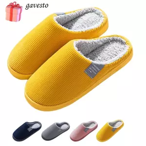 Dép đi sàn gia đình GAVESTO, Dép cotton sọc nữ mùa thu đông thoải mái, Giày cotton ấm áp đế dày mềm chống trượt bền bỉ dành cho nữ và nam giới