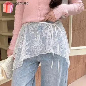 Váy Mini Ren GAVESTO, Y2K Dạo Phố Pháp Viền Ren Xù Váy, Tất Cả Trận Đấu Viền Không Đều Bông Tai Kẹp Thêu Váy Ruched Trang Trí Quần Jean