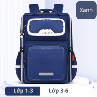 Balo đi học cho bé trai, gái chống gù chống thấm nước dáng hộp hình nơ basic size lớn tặng hộp bút