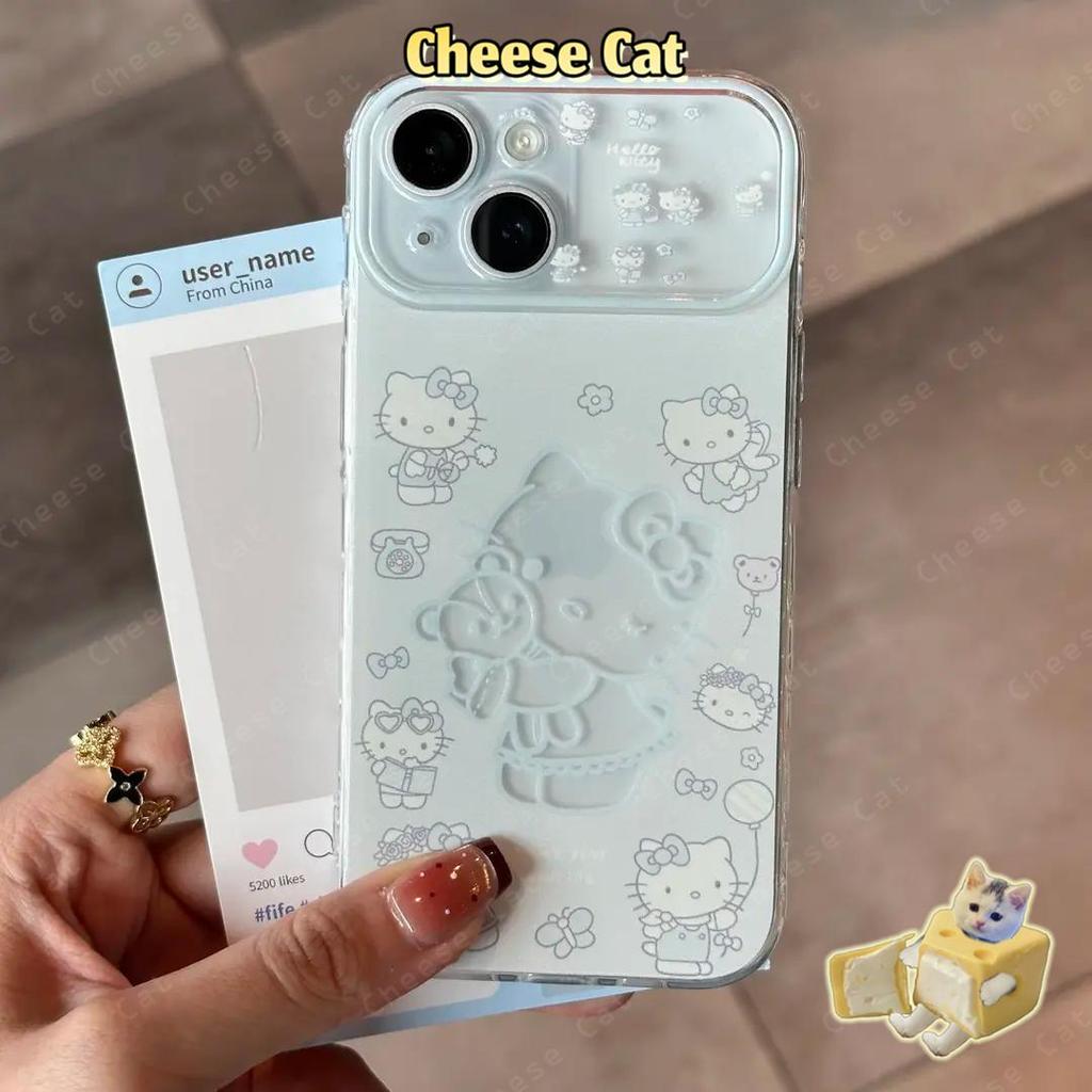 Ốp điện thoại bảo vệ toàn diện ống kính Kitty màu xanh rỗng rỗng cho iPhone 13 14 Xs X 11 12 15 Plus 16 12 11 17 Pro Max