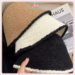 JRP Nữ Colorblo Đan Ngư Dân Mũ Buet - Mùa Đông Ấm Áp Nắp Tai Lông Cừu Lót Beanie Thời Trang Hàn Quốc Cho Đầu Lớn 1PC JRP