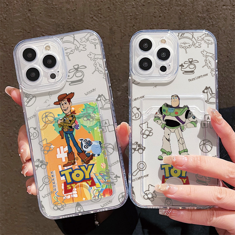 Ốp Điện Thoại Trong Suốt Có Giá Đỡ Thẻ Cho IPhone 6 6S SE 16E 2020 7 8 X XS Max XR 11 12 13 14 Plus 15 16 17 Pro Max 17 Búp Bê Cao Bồi Retro