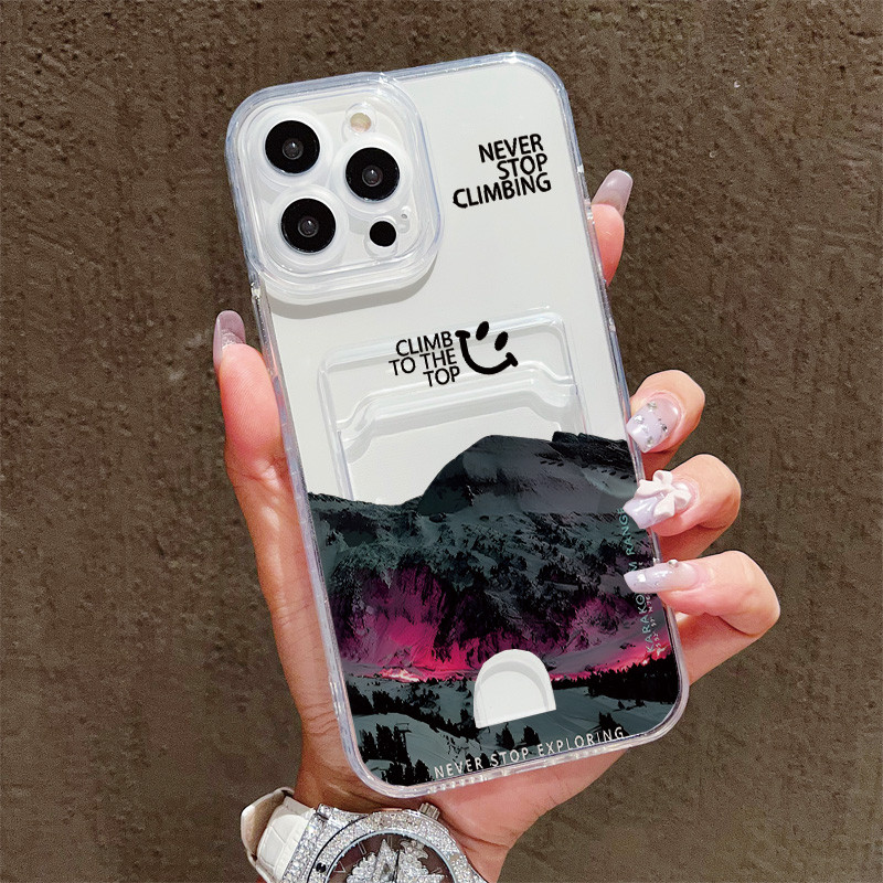 Ốp Điện Thoại Trong Suốt Có Giá Đỡ Thẻ Cho OPPO A6 Pro A15 A16 A54 A76 A3S A12E A5S A12 A5 A9 2020 A52 A72 A92 A53 A3 A16K A5X A17 A38 A58 A78 4G Đỉnh Núi Neon