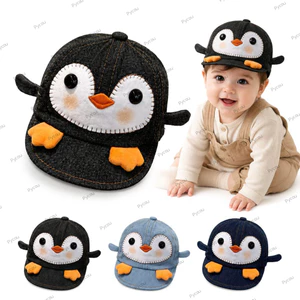 Mũ bóng chày sơ sinh PYCOU Penguin, Mũ cao bồi trẻ em Denim có thể điều chỉnh, Mũ chống nắng nhẹ hoạt hình dễ thương cho bé 6-20 tháng