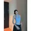 Áo yếm hở lưng kẻ sọc màu xanh dành cho nữ mùa hè Slim-fit Thiết kế bên trong Feel Hot Girl Base Top Trang phục bên ngoài