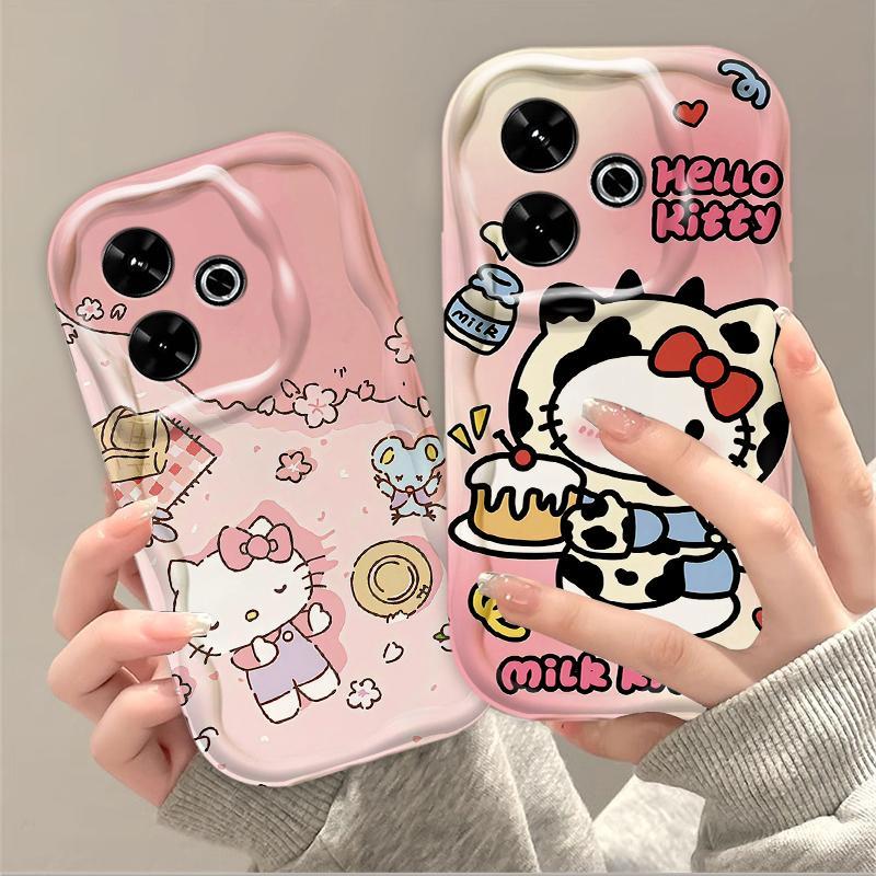 Thích Hợp Cho Redmi 13 12 POCO M6 4G 3D Sóng Mềm TPU Hoạt Hình Kitty Nữ Vỏ Điện Thoại Chống Sốc