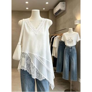 [Hàng mới về] Mùa hè Phong cách mới dáng rộng che thịt mỏng hơn trông khâu ren vát viền áo Vest không tay