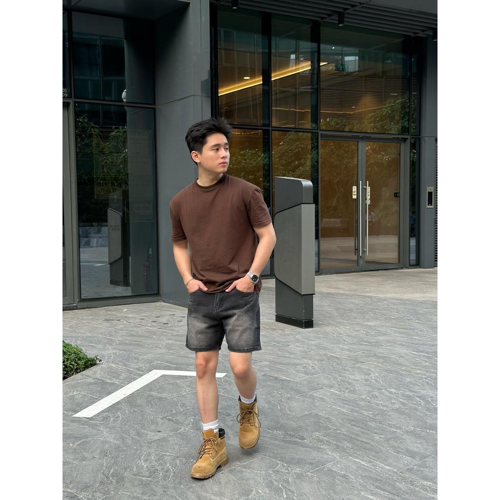Quần Short Jean Nam DIN, Quần Bò Đen Bạc Form Trên Gối, Chất Denim Mềm Phối Đồ Dễ, Phong Cách Street Wall JD818