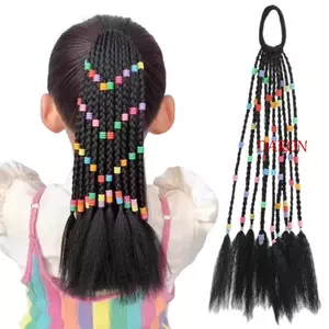 DARON Trẻ Em Tóc Giả Bím, Dây Buộc Tóc Bện Trẻ Em Co Giãn Dễ Thương, Tóc Dây Cao Su Tự Nhiên 30cm Tóc Giả Đính Hạt Đuôi Ngựa Sử Dụng Hàng Ngày
