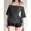 Áo thun tay năm điểm dành cho nữ Phong cách mới Pure Desire Style Slim-fit Slimer Look Tính khí hơn Sọc phù hợp