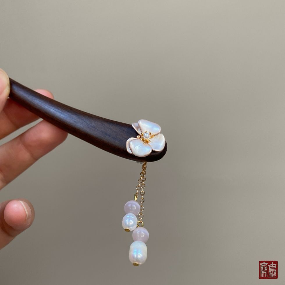 Kẹp Tóc WHX-13cm {Phalaenopsis} Kẹp Tóc Gỗ Mun Cổ Mới Kẹp Tóc Trung Quốc Tua Rua Kẹp Tóc
