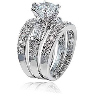 Bộ Nhẫn Cô Dâu Bạc 925 Ngọc Lục Bảo Cắt CZ Nhẫn Đính Hôn Vintage Hứa Bạch Kim Lớn Nữ CZ Nhẫn Bộ Bling Công Chúa Cắt Cubic Zirconia Kích Thước 6-10