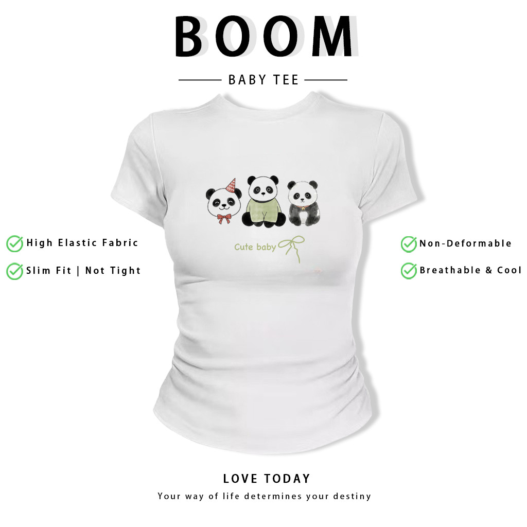 BOOM Áo Baby Tee Nữ Cotton Ôm Body-Áo Thun Ngắn Tay Y2K In Hình PhongCách Mùa Hè, Cổ Tròn Hàng Đầucách hàn quốc phongV93