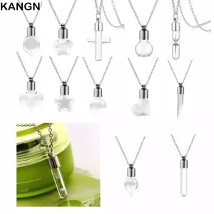 KANGN Wishing Chai, Vòng cổ chai thủy tinh trong suốt có thể đổ đầy bằng thủy tinh, Hộp đựng tro tàn di động DIY Vòng cổ tưởng niệm
