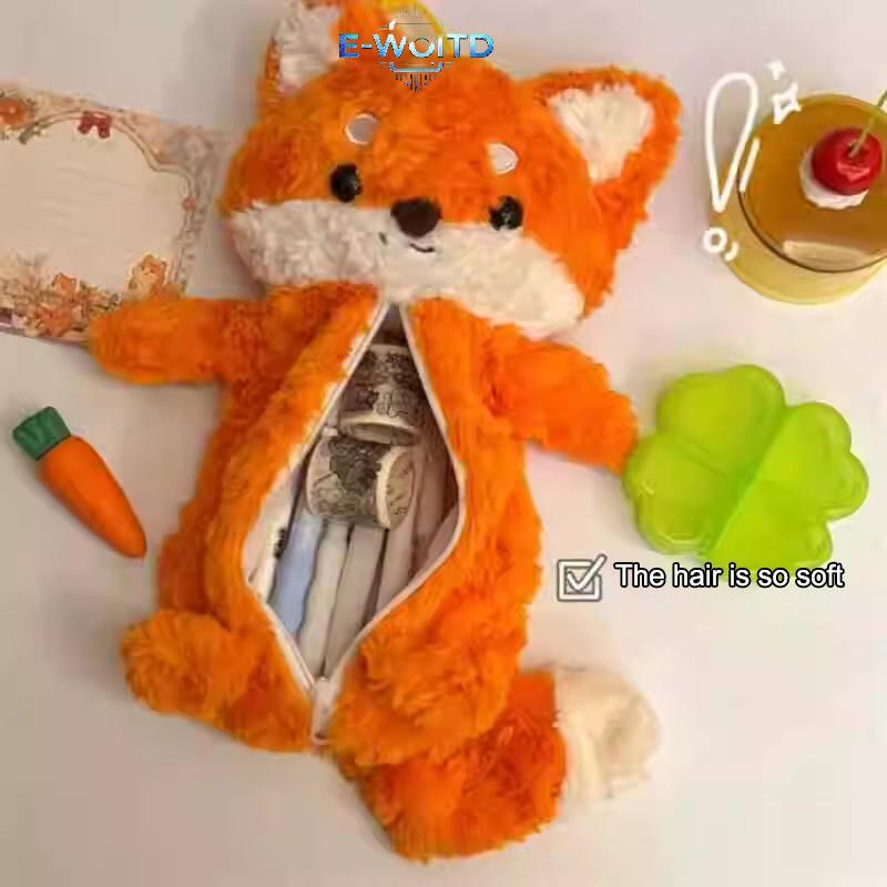 E-WOITD Dễ Thương Sang Trọng Túi Bút Hoạt Hình Cáo Búp Bê Hộp Đựng Dung Tích Lớn Văn Phòng Phẩm Tổ Chức Học Sinh E-WOITD