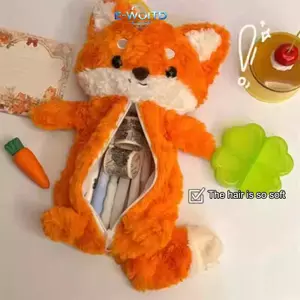 E-WOITD Dễ Thương Sang Trọng Túi Bút Hoạt Hình Cáo Búp Bê Hộp Đựng Dung Tích Lớn Văn Phòng Phẩm Tổ Chức Học Sinh E-WOITD
